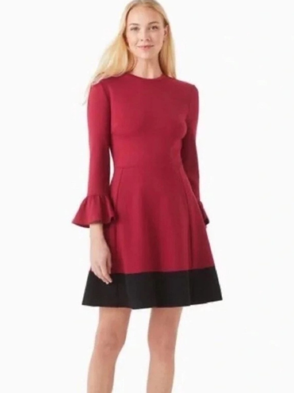 Kate Spade Colorblock Bell Sleeve Ponte Dress Cranberry L Cocktail Party Preppy